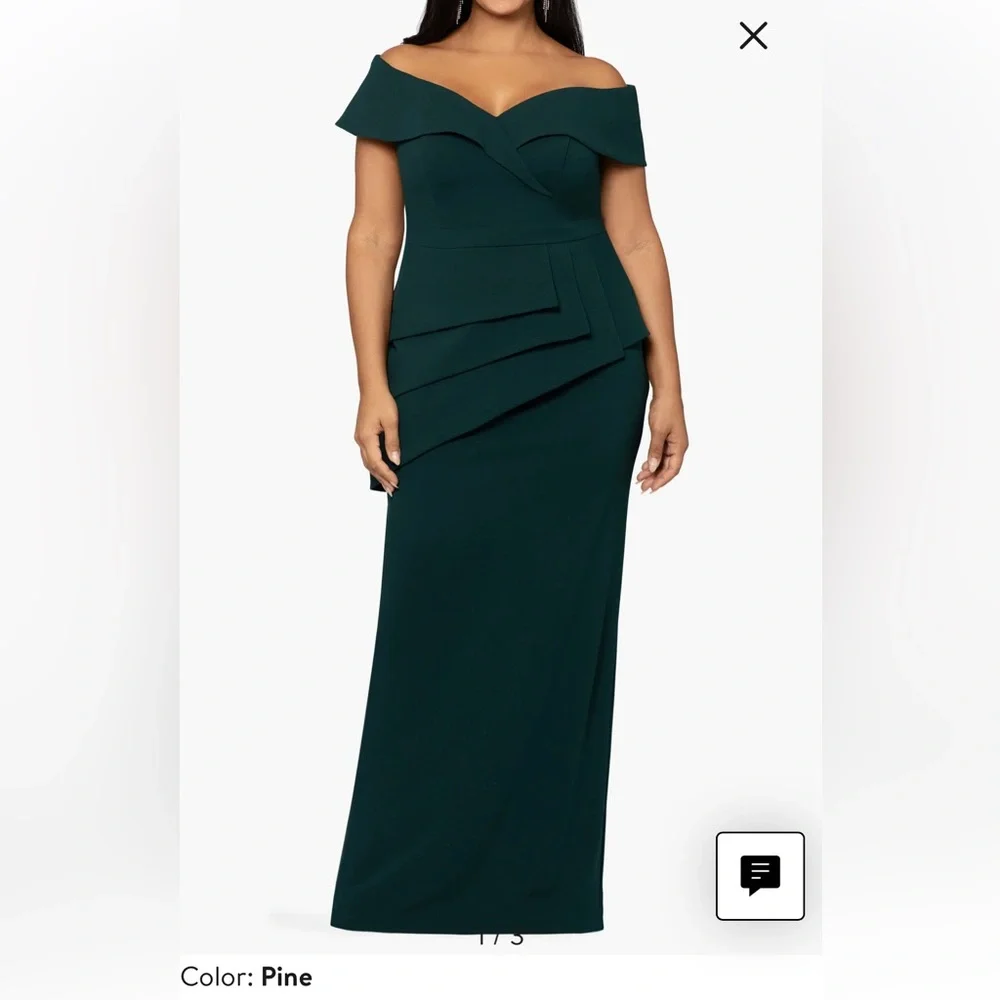 NWT. Xscape Off the Shoulder Scuba Crepe Column Gown. Size 16W - Picture 3 of 16